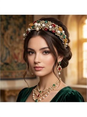 Elegant Pearl and Rhinestones Gemstone Embellished Headband